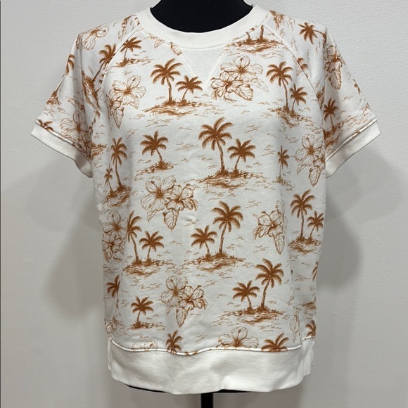 Lou & Grey Tops - LOFTLOU & GREY Tropical Print Short Sleeve Sweatshirt so soft size S Palm trees